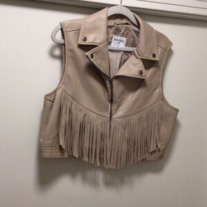 Womens Social Tourists Faux Leather Fringe Vest